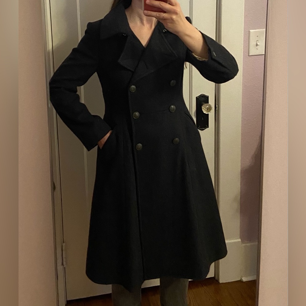 Rag & Bone wool princess pea coat with removable capelette charcoal grey